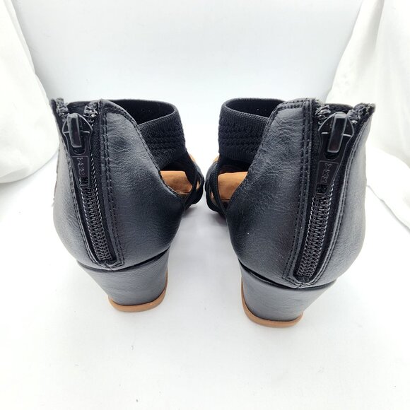 Eurosoft Sancia Black Wedge Sandals With Back Zipper Size 7.5 Textured Open Toe - Picture 5 of 8